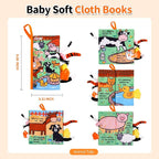 Jollybaby Baby Cloth Books, Touch & Feel Crinkle Soft Books, for Infants Babies, Toddler Early Educational Interactive Stroller Toys, Baby Girl & Boy Gift(Farm Tails)