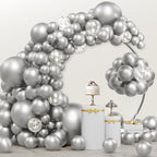 JOYIN 150 Pcs Metallic Silver Balloons, Different Sizes 18 12 10 5 Inch Silver Latex Balloon Arch Kit with Instruction for Birthday Party Graduation Wedding Holiday Decoration