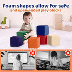 Foam Building Toys for Toddlers: 6Pcs Waterproof PU Leather Soft Foam Blocks - Colorful Large Stacking Blocks - Early Learning Construction Play Set for Kids Indoor Birthday Gift Preschool (Rainbow)