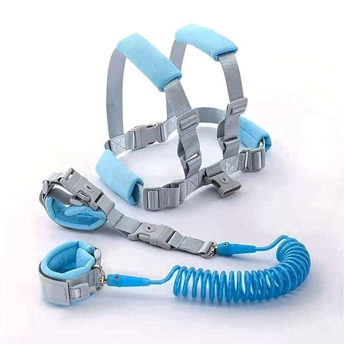 Toddler Harness Leash, 2-in-1 Anti Lost Leash with Safety Lock & Adjustable Wrist Link, 6.6ft Rein for Kids 1-3 Years, Baby Security Harness for Crowded Places, Travel, Shopping (Blue)