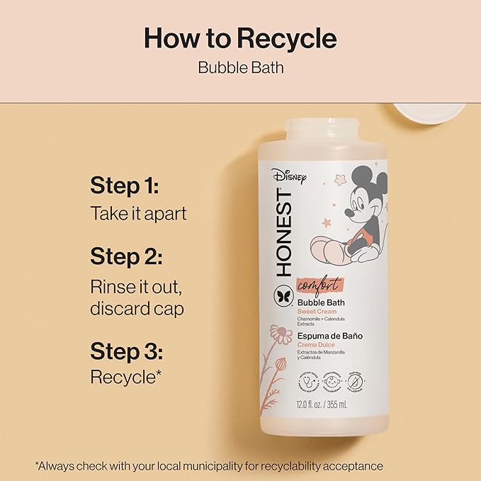 The Honest Company Foaming Bubble Bath Gentle Enough for Baby Dermatologist Tested Tear-Free Hypoallergenic Disney’s Mickey Mouse Comfort Sweet Cream 12 fl oz