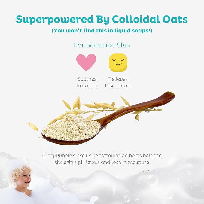 All Natural Bubble Bath for Kids & Baby, Hypoallergenic Bubble Bath Kids with Sensitive Skin, Gentle Eczema Safe Baby Essentials, Unscented Powder Mix with Colloidal Oats, Up to 30 Baths