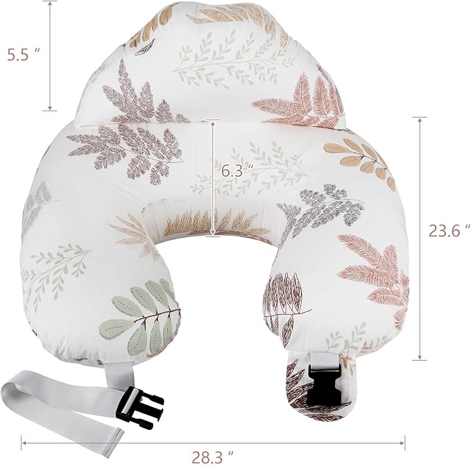 Nursing Pillow for Breastfeeding, Breastfeeding Essentials for Newborn, More Support for Mom and Baby, with Adjustable Waist Strap and Removable Cotton Cover (Small Leaves)