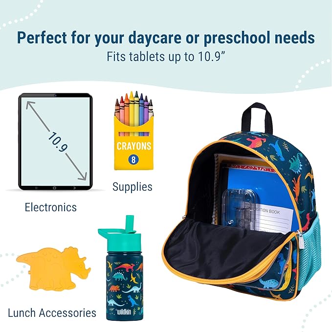 Wildkin 12-inch Kids Backpack – Padded, Adjustable, Ideal for Daycare & Travel - Jurassic Dinosaurs