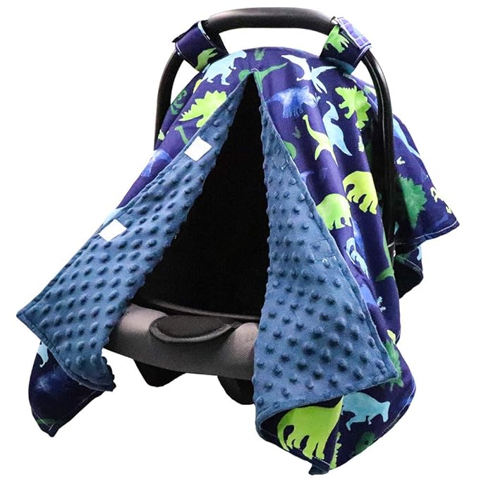TANOFAR Car Seat Cover Baby, Carseat Covers Baby Boy Girl, Peekaboo Opening Infant Car Seat Cover for Winter, Warm & Cozy, Blue Dinosaur