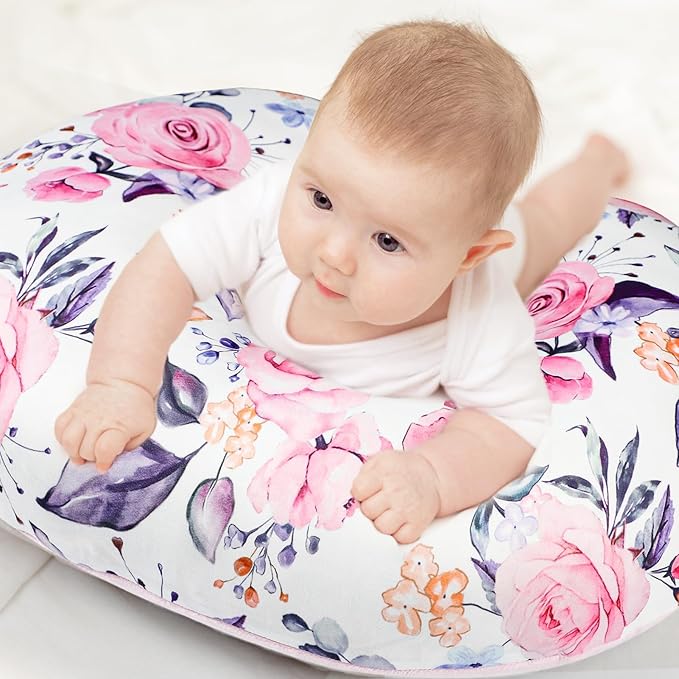 Nursing Pillow Cover 1 Pack, Minky Removable Nursing Pillowcase for Breastfeeding Pillows, Reversible Feeding Slipcover for Baby Boys/Girls, Super Soft Comfortable (Stylish Floral)