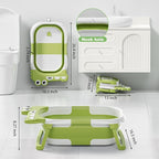 Collapsible Baby Bathtub for Newborn, Foldable Baby Bath Tub with Thermometer & Soft Floating Cushion & Drain Hole, Portable Travel Infant Bath Tubs for Newborns to Toddler 0-36 Months Girl, Green