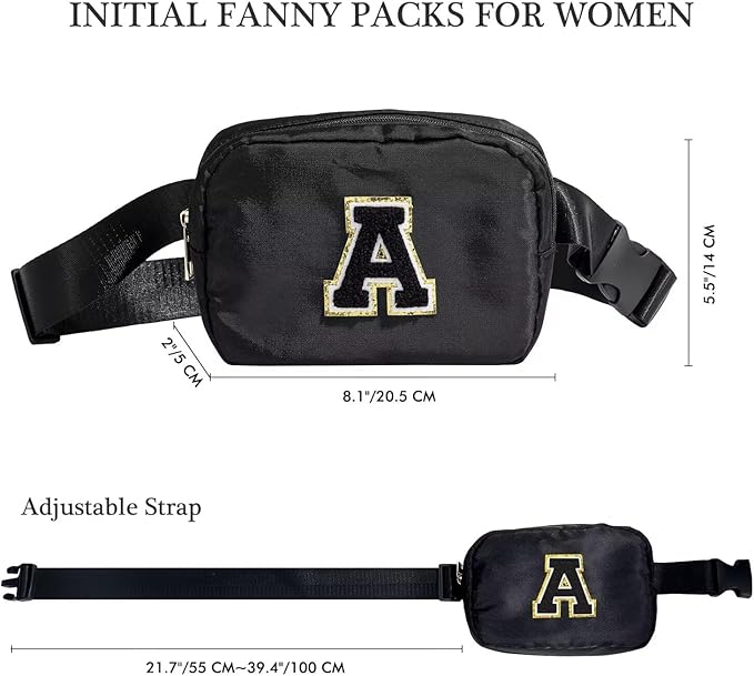 YOOLIFE 2024 Graduation Gifts - Graduation Gifts for Her Women Trendy, Mothers Day Gifts for Mom Daughter, Black Initial Crossbody Bag Belt Bag for Women Her G, Small