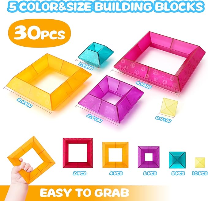 Building Block Sets for Kids 3 4 5 6 Year Old, 30 Pcs Stacking Blocks Toys for Boys Girls, STEM Preschool Learning Activities Educational Light Table Toys Gifts for Toddlers Children