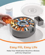 Daviky Pill Dispenser Daily, Large Pill Organizer with Wall-Mounted or Standing Use, 14 Days Pill Container, Push Button Design, Weekly Pill Box for Vitamin, Medicine,Supplement, Fish Oil(Gray)