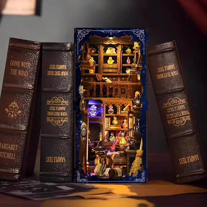 Book Nook Kit, DIY Miniature House Kit, Mini House Building Kit, Miniature Dollhouse Kit for Adults and Teens, 3D Wooden Puzzles with LED Light, Bookshelf Craft Kit (Magic Potion House)