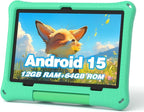 Kids Tablet, 10.1 Inch Android 15 Tablet for Kids, 12GB+64GB, Octa-Core, 6000mAh Battery, WiFi 6, Pre-Installed Kids Apps, Parental Control, ABCmouse for 30-Days Free, with EVA Protective Case (Green)