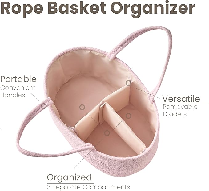 Diaper Caddy Organizer, Empty Gift Basket for Newborn Essentials, Baby Storage Basket, Stylish Gift Bag for Baby Shower, Boys and Girls – Large, Light Pink