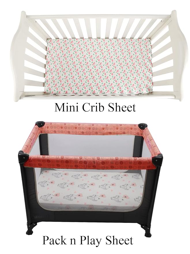 Pack n Play Sheet Stretchy Fitted Portable Mini Crib Sheets Set 3 Pack,Playard Sheets Convertible Playard Mattress Cover,Ultra Soft Jersey Material,Flamingo Elephant & Lion