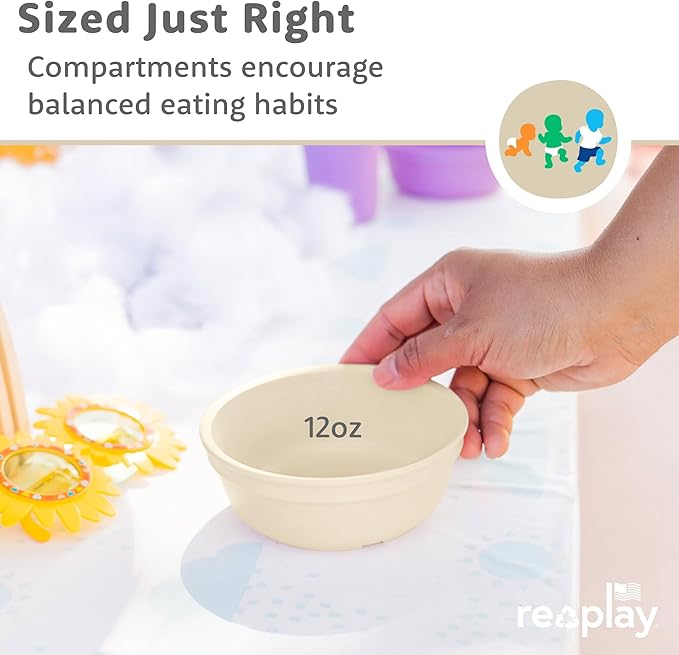 Re-Play 12 Oz. Toddler Bowls for Snack and Everyday Dining - Dishwasher and Microwave Safe - Made in USA - Set of 3-5.75" x 5.75" x 2" - Beach Baby