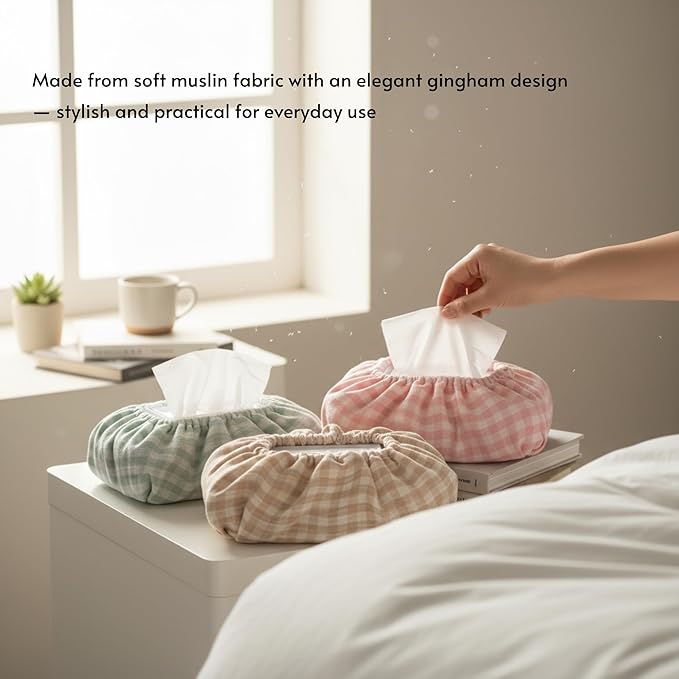 Baby Wipes Cover – Universal Size, One Size Fits All Wipes Packages | Muslin Cotton Tissue Cover for Nursery, Diaper Bag & Changing Table, Station | Gingham & Neutral Patterns (3-Gingham Pink)