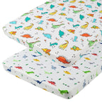 Onacosht Pack n Play Sheets 2 Pack for Baby Boy, Stretchy Jersey Knitted Portable Mini Crib Sheets Playard Mattress Cover, Dinosaur Printing
