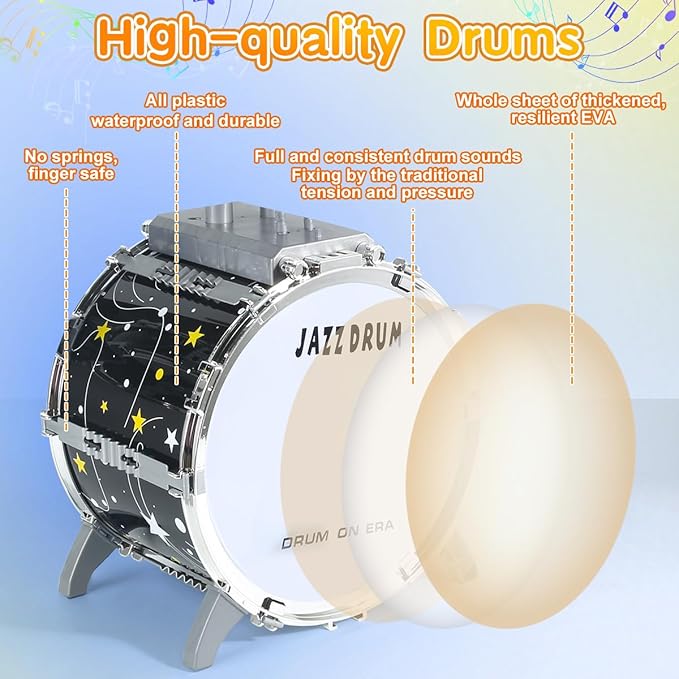 Kids Drum Set for Toddlers 1-3, Upgraded Jazz Drum Set for Kids, Musical Instrument Toys & Lights & All Plastic, Percussion Beginner kit for Boys Girls Toddlers Aged 3-5 5-7