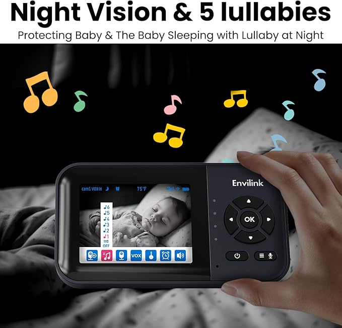 Smart Baby Monitor, 2.8in LCD, Night Vision, VOX, 2-Way Talk, 5 Lullabies 1500ft WiFi VideoBaby Monitor