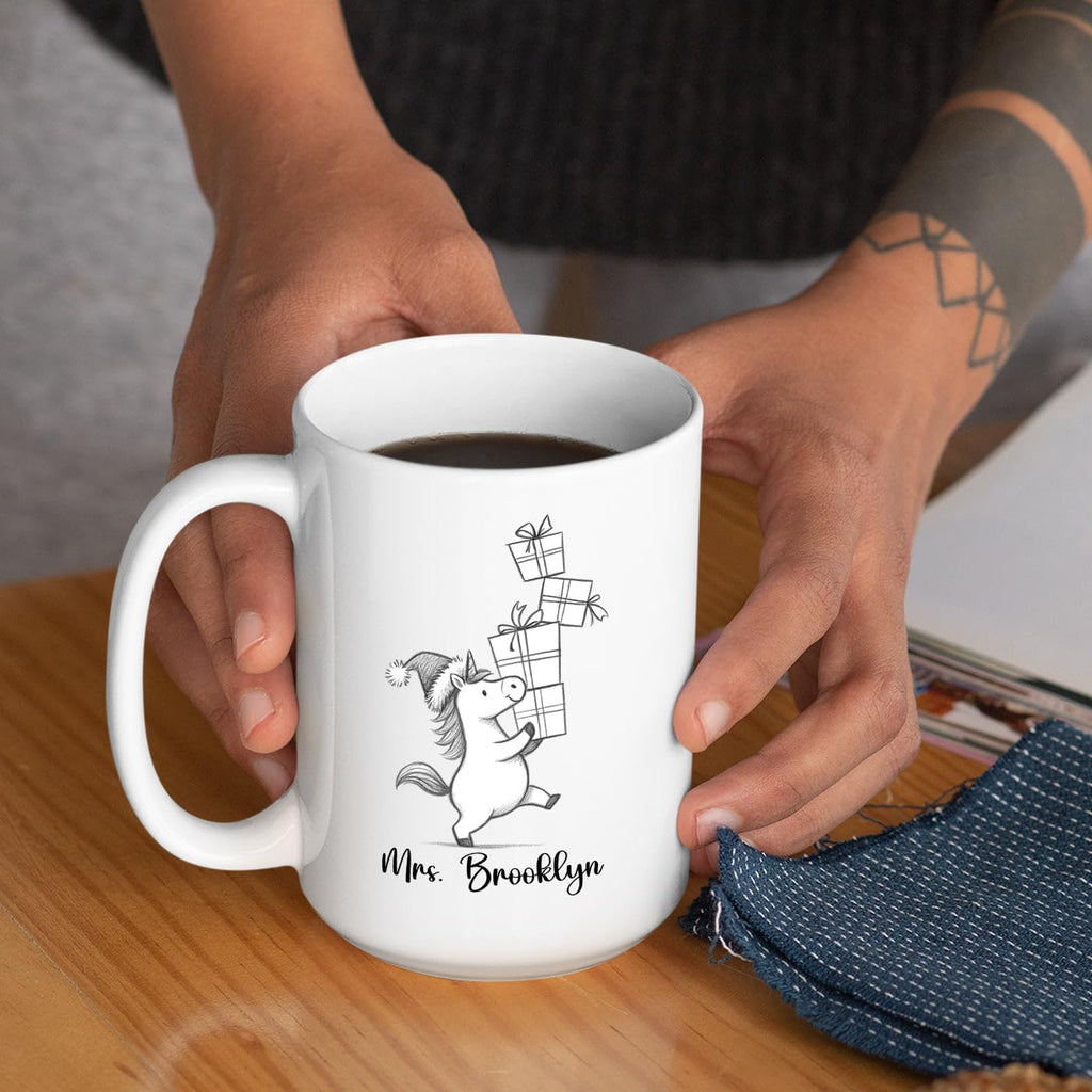 Unicorn White Accent Cup 11 15 Oz, Personalized Name Unicorn Coffee Mug Gift For Baby Girl/Sister/Daughter/Girlfriend, Custom Animal Cup Gifts For Unicorns Lovers Birthday Anniversary Thanksgiving