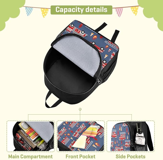 Cartoon Fire Trucks Toddler Backpack Waterproof Mini Backpack Boys/Girls Cute Small Backpack Kindergarten Pre School Bags 13 Inch