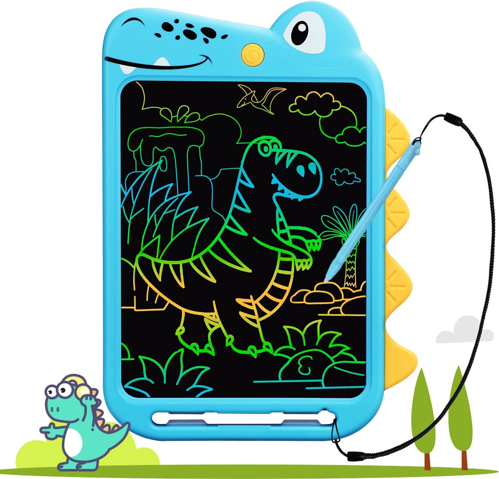 LCD Writing Tablet for Kids, 10 Inch Colorful Drawing Board, Learning Educational Toddler Toys Gifts for Kids, Drawing Tablet Gift for Boys Girls 3 4 5 6 7 8 Years Old (Blue-Dinosaur)
