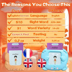 Talking Flash Cards for Kids - German Bilingual English Flashcard for Toddlers 3-12, Test Mode, 510 Sight Words, Audible Pocket Speech, Sensory Toys for Autism, Boys Girls Gifts (German)