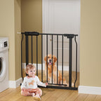 Narrow Baby Gates for Stairs Doorways Auto Close Tension Black Metal Child Pet Safety Gates with Pressure Mount 29-34 Inch Wide