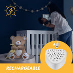 BEREST Rechargeable Baby Sleep Soother Bear, Mom's Heartbeat & Lullabies, White Noise Sound, Nursery Decor Night Light Projector, Toddler Crib Sleeping Aid, Baby Shower Gifts