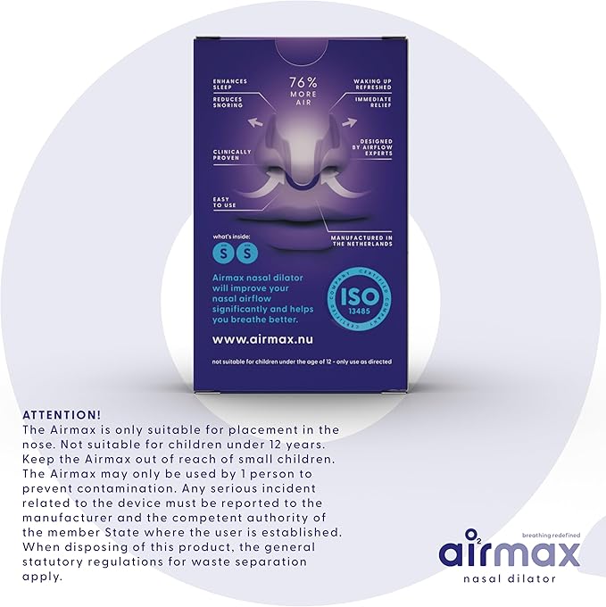 AIRMAX Nasal dilators for Sleeping - 76% More Airflow - Anti Snore Device - Breathe Freely Through The Nose - Sinus Relief, Sleep aid and snoring Solution - 2X Small Blue - 6 Month Relief
