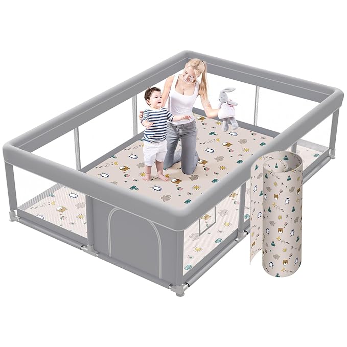 Large Baby Playpen 74"x50" with Mat Play Pens for Babies and Toddlers, Large Play Yards for Indoor & Outdoor with Zipper Gates