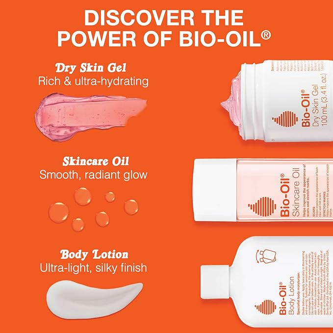 Bio-Oil Skincare Bundle for Sensitive and Dry Skin, Stretch Marks, Skin Care Oil (2 Oz), Dry Skin Gel (1.7 Oz), & Body Lotion (5.7), Pregnancy and Maternity Stretch Marks, Trial Kit