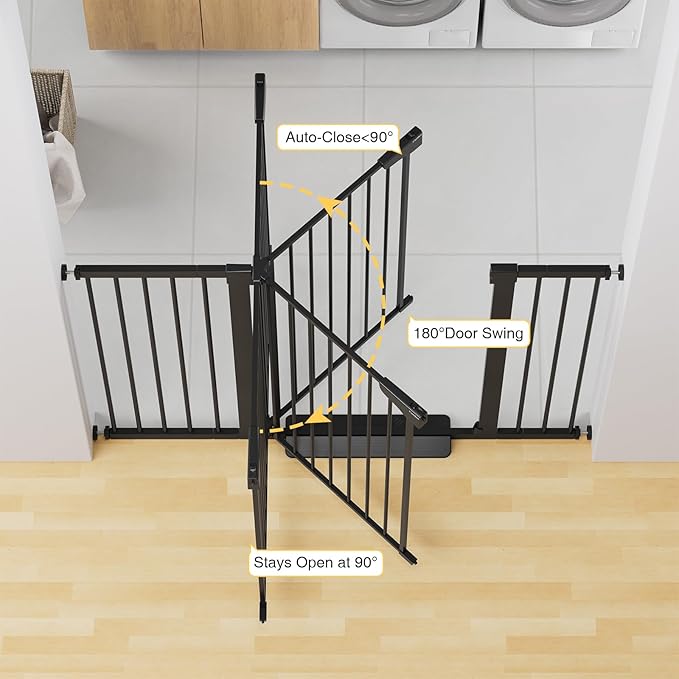 Cumbor 36" Extra Tall Baby Gate for Stairs, 29.7-54.2" Extra Wide Dog Gate for Doorways Hallways, Pressure Mounted Child Gate for Wide Opening, Auto Close Personal Safety for Babies and Pets, Black