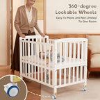 Baby Bassinets Bedside Sleeper - Portable Pine Wood Bedside Bassinet with Mattress,3 Heights Small Mini Crib,Baby Crib for Newborns,White