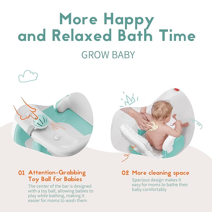 BabyBond Baby Bath Seat with Sitting & Lying 2 Modes, 3-Speed Adjustment, Powerful Suction Cups, Infant Bathtub Chair with Soft and Comfortable Towel, Folding and Hanging