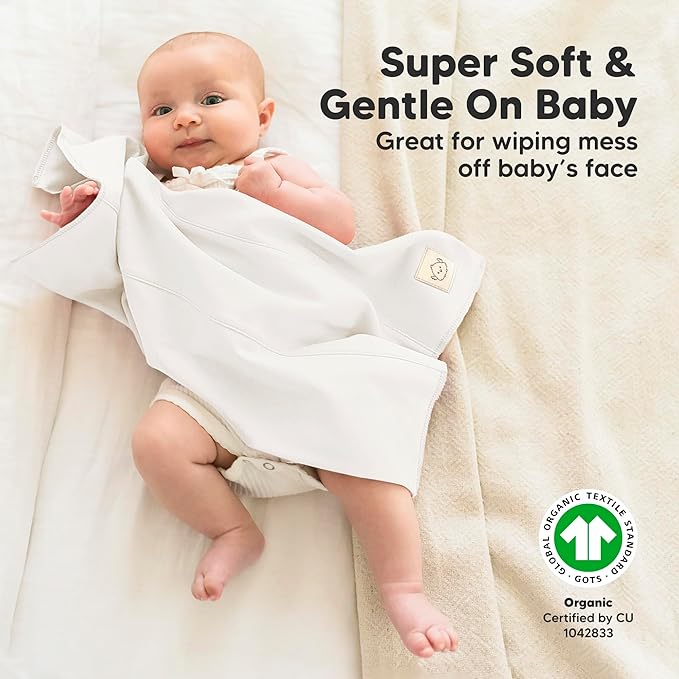 Organic Burp Cloths Baby Boy, Girl - 6-Pack Large Cotton Burping Cloths for Babies, Spit Up Rags, Super Absorbent, Ultra Soft Newborn Rag, Gender Neutral, Machine Washable, Durable (Soft White)