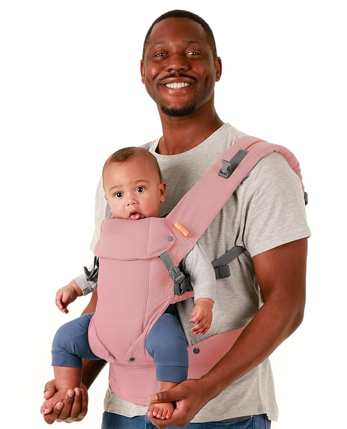 Beco Baby Gemini Newborn to Toddler Carrier - Front, Back and Hip Seat, Backpack & Front With Adjustable Seat, Ergonomic Holder 7-35lbs (Pink Linen)