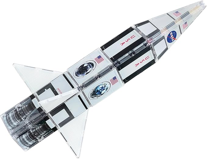 CreateOn NASA Rocketship Magnetic Tile Set, Building Set for Kids, Magnetic Building Toys for Kids, STEM Toys for Boys and Girls Ages 3 and Up, 18-Piece Set