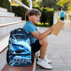 Shark Backpack for Kids Boys - 17 Inch Custom Backpacks with Name for Kindergarten Primary Elementary Senior Middle - Cool Durable Personalized Lightning Bookbag