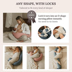 Cuddobaby Pregnancy Pillow 5-in-1 【Cooling Cover, Adjustable Firmness】 Patented Lock Design, Turn into O-Shape Nursing Pillow, 5-Point Full Body Support, Maternity Pillow with Travel Bag - Pink