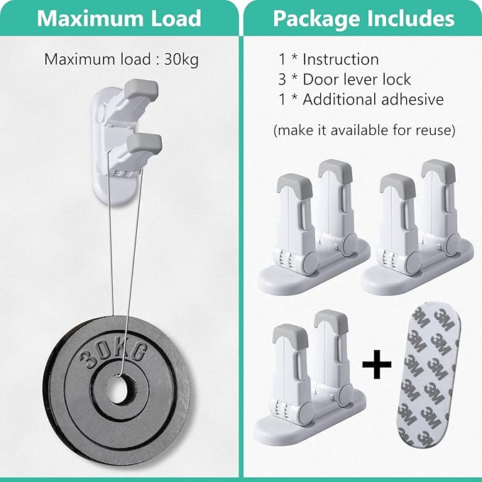 Door Lever Lock (3 Pack) Door Locks for Kids Safety, Baby Proofing Door Knob Child Proof Door Knob Covers, Child Safety Locks for Doors, with 3M Adhesive, for Doors, Windows, Bathtubs, Faucets (Grey)