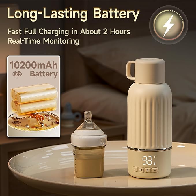 Snow Bear Portable Bottle Warmer for Travel, Fast Heating in 2.5 Mins for Breast Milk, 10200mAh Battery with LED Display, 17oz Large Capacity, Baby Bottle Warmer with Precise Temperature Control