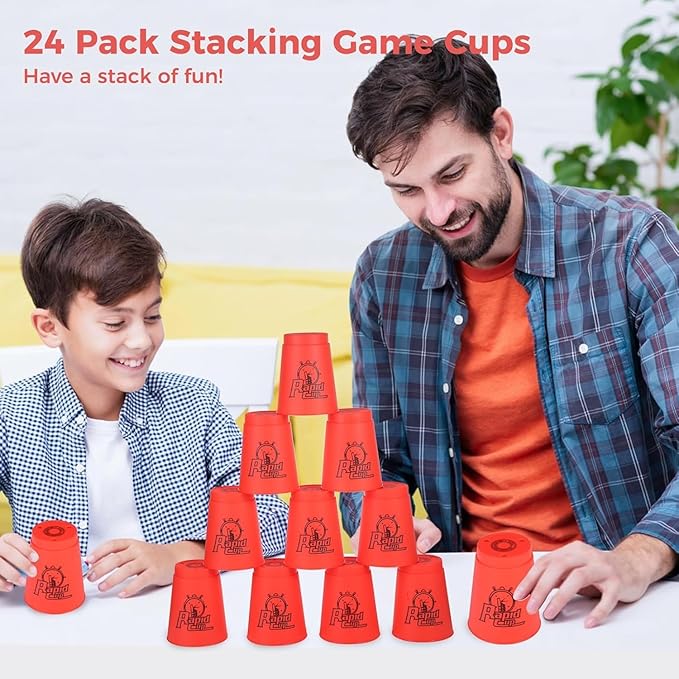 yeesport Sport Stacking Cups, 24pcs Sports Stacking Cups Sport Training Game for Challenge Competition Travel Party Gift for Kids and Adults (Purple & Red)