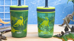 Zak Designs Dino Camo Kelso Tumbler 3pc Set, Leak-Proof Screw-On Lid with Straw, Bundle for Kids Includes Plastic and Stainless Steel Cups with Additional Sipper, 15 fluid ounces