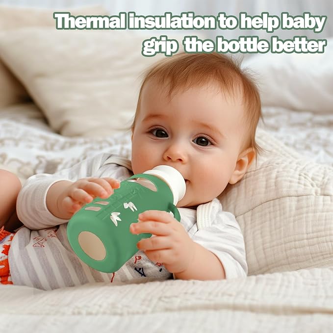 BUSOHA 3 Pack Silicone Sleeves for Dr. Brown's Glass Baby Bottles - Drop Protection Baby Bottle Sleeves Compatible with Dr. Brown's Newborn Glass Bottles with Silicone Handles,8 oz