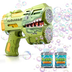 Rechargeable Green Dolphin Bubble Guns for Kids, LED Light Up Bubble Machine Blower with 2 Bottles Bubble Refill Solution for Kids, Bubble Makers Blaster for Toddlers, Summer Wedding Toys Gift