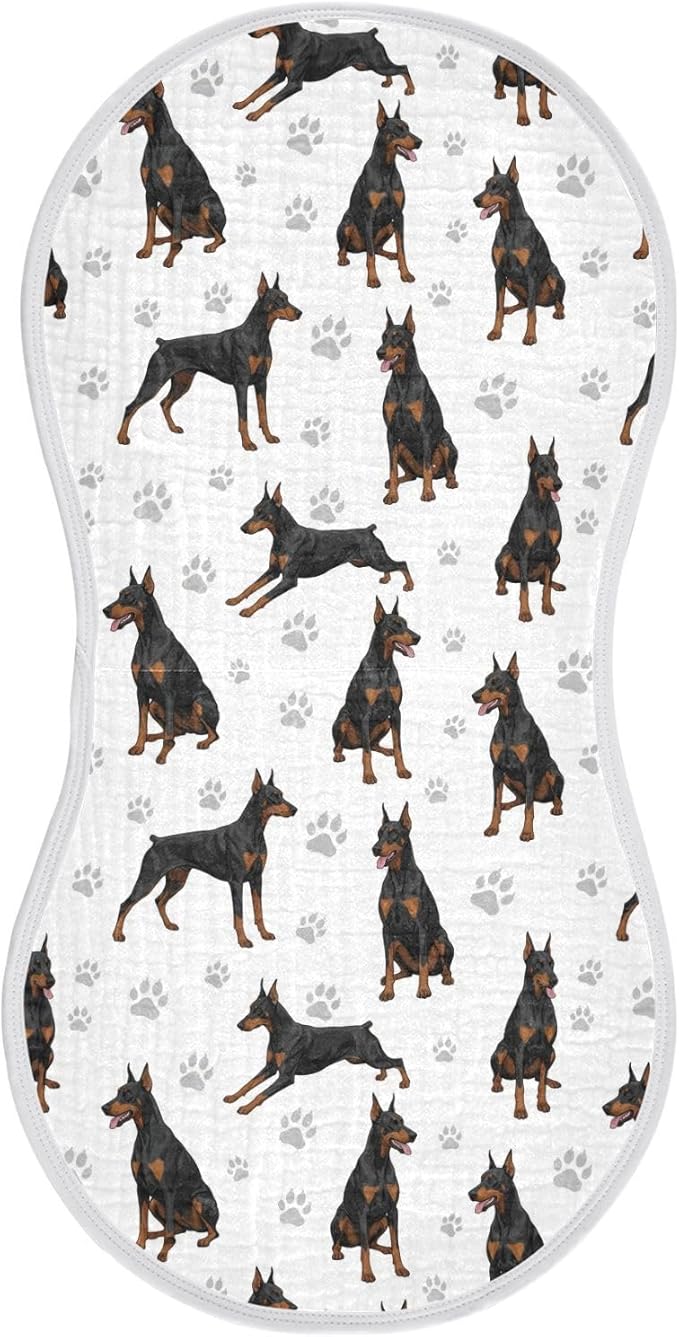 1 Pack Muslin Burp Cloths Doberman Dogs White Cotton Baby Burp Cloths Ultra Absorbent Soft Burping Cloth Washcloths for Newborn Boys Girls 22x11 Inch