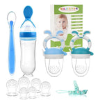 WAJIAYON Baby Fruit Feeder Pacifier | 2 Infant Food Feeder Pacifier & Baby Food Dispensing Spoon | Mesh Fresh Fruit Teethers for Babies Teething Feeders | Shower Gifts for Boys and Girls (Blue)