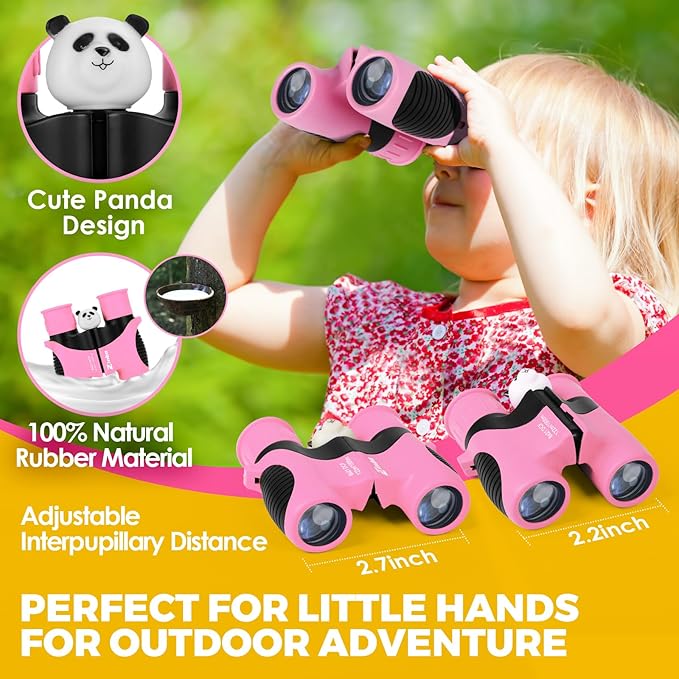 Binoculars for Kids, Toys for 3-12 Year Old Girls and Boys, Bird Watching Hiking Outdoor Learning Toy with Magnifying Glass &Compass, Birthday Easter Gifts Toys for Boy Kid Ages 3-6 (Pink)