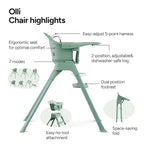 Mompush Olli 7-in-1 Convertible High Chair for Babies and Toddlers – Adjustable Height & Footrest, Dishwasher-Safe Tray, Compact Foldable Design for Easy Storage & Travel, Lightweight Yet Durable